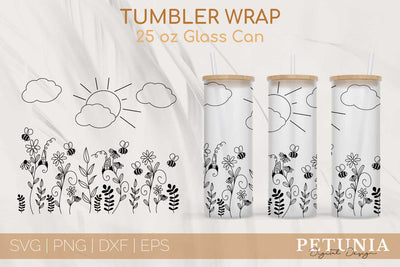 Flower Fairy Garden | 25 oz Glass Can Tumbler Wrap SVG SVG Petunia Digital Design 