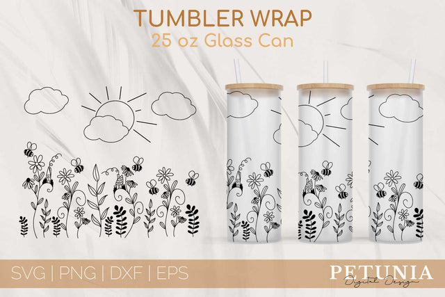 Flower Fairy Garden | 25 oz Glass Can Tumbler Wrap SVG SVG Petunia Digital Design 