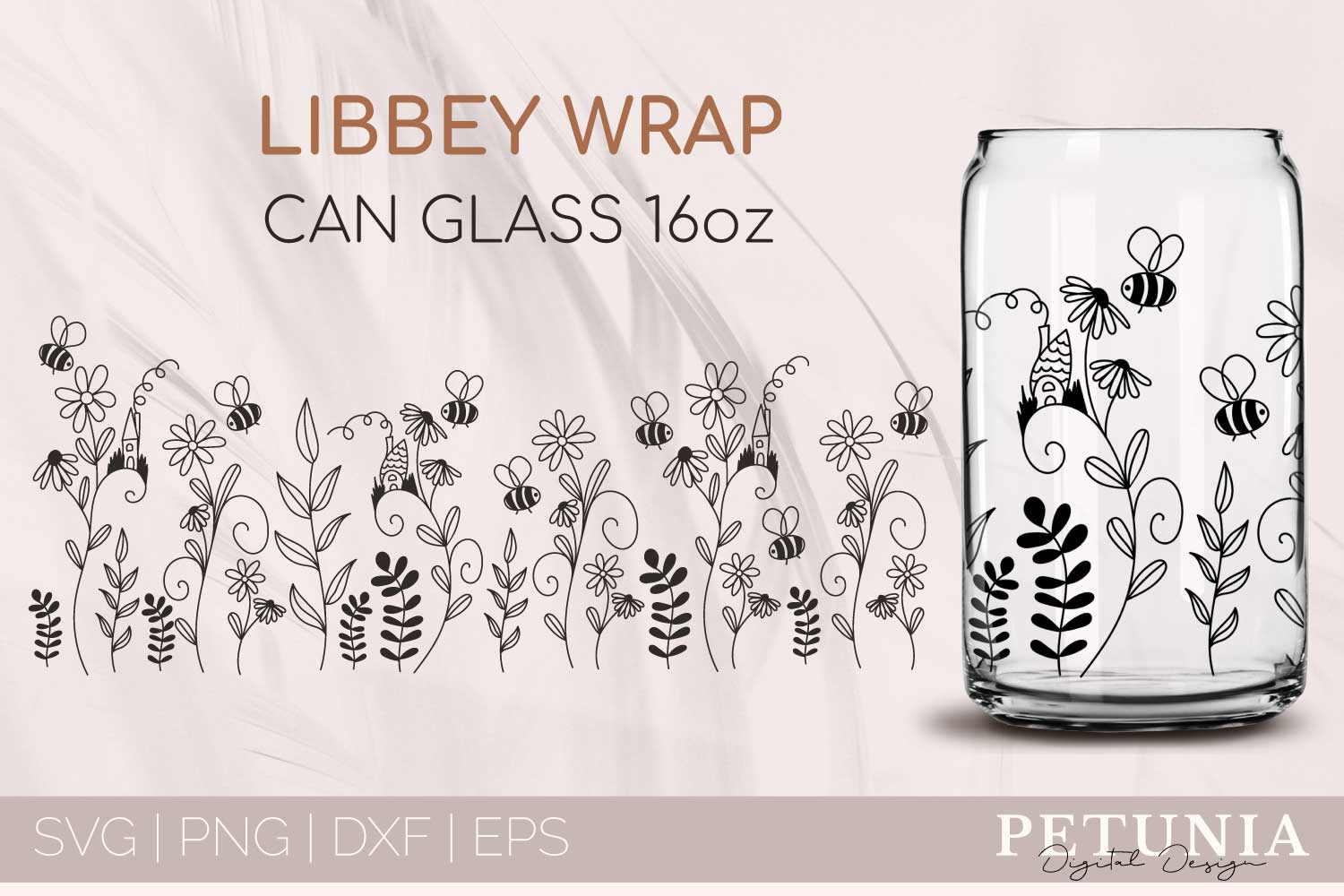 Libbey Glass, Wildflower Floral Libbey Glass, Beer Can Glass