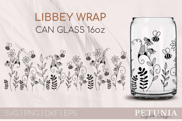 Flower Fairy Garden Full Wrap 16 Oz Libbey Glass Can SVG SVG Petunia Digital Design 