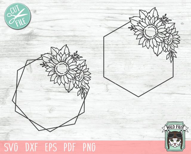 Flower Frame SVG, Hexagon Flower Frame SVG, Sunflower Monogram Frame SVG, Sunflower Monogram Cut File, Floral Frame Cut File, Flower Monogram SVG, Sunflower SVG SVG Wild Pilot 