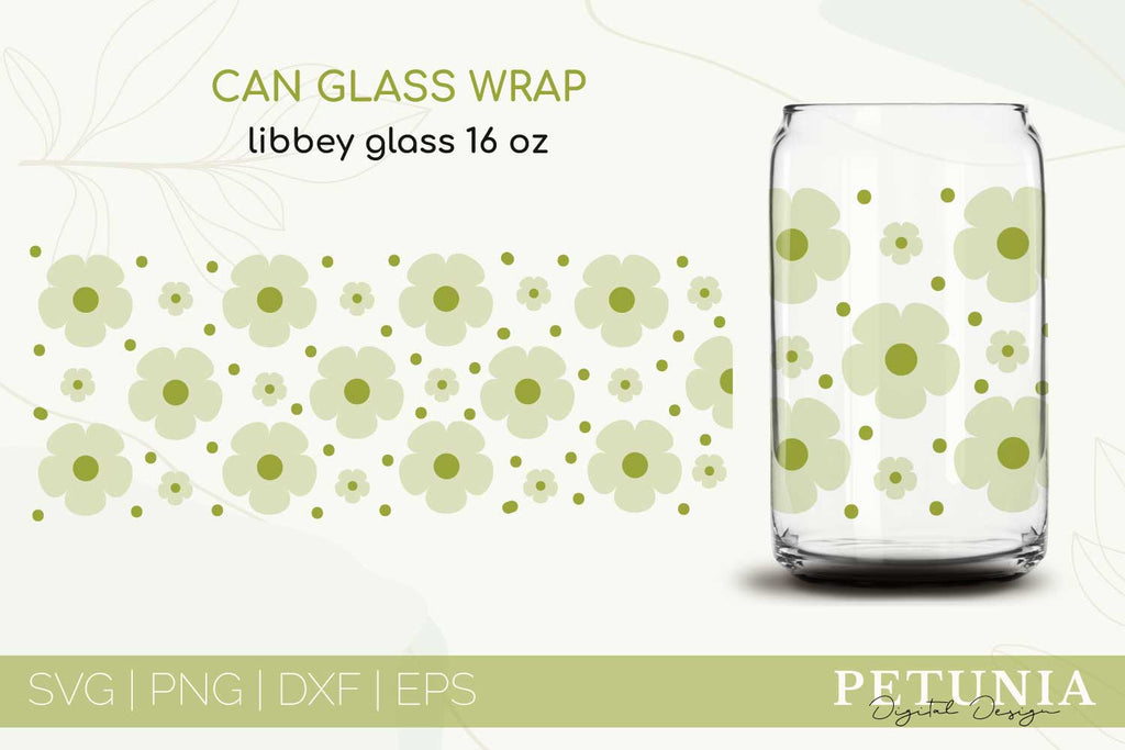 Flower Full Wrap 16 Oz Libbey Can Glass SVG - So Fontsy