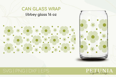 Flower Full Wrap 16 Oz Libbey Can Glass SVG SVG Petunia Digital Design 
