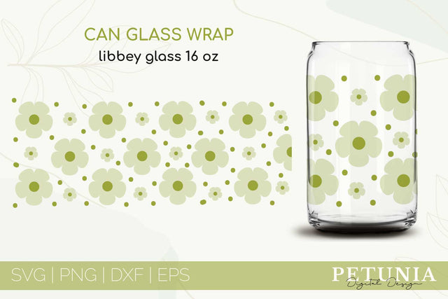 Flower Full Wrap 16 Oz Libbey Can Glass SVG SVG Petunia Digital Design 