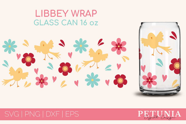 Flower Garden Full Wrap 16 Oz Libbey Glass Can SVG SVG Petunia Digital Design 