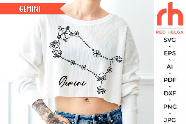 Flower Gemini SVG - Floral Zodiac Cut File SVG RedHelgaArt 