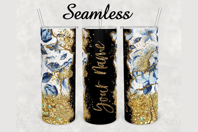 Flower Glitter Gold Agate Tumbler sublimation design 20 oz skinny tumbler wrap Sublimation BambinaCreations 