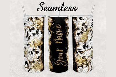 Flower Gold Glitter Agate Tumbler sublimation design 20 oz skinny tumbler wrap Sublimation BambinaCreations 