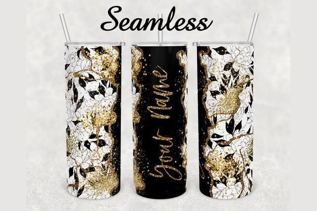 Flower Gold Glitter Agate Tumbler sublimation design 20 oz skinny tumbler wrap Sublimation BambinaCreations 