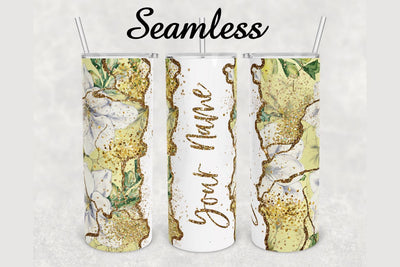 Flower Gold Glitter Marble Tumbler sublimation design 20 oz skinny tumbler wrap Sublimation BambinaCreations 