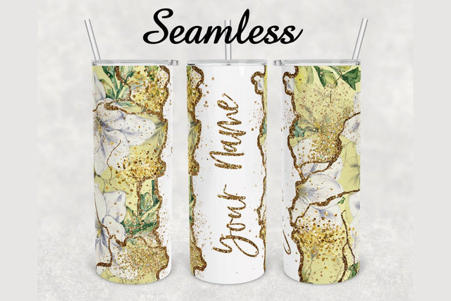 Flower Gold Glitter Marble Tumbler sublimation design 20 oz skinny tumbler wrap Sublimation BambinaCreations 