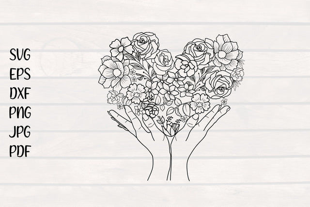 Flower Heart on Hand svg, Floral Heart SVG SmmrDesign 