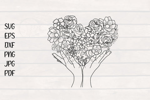 Flower Heart on Hand svg, Floral Heart SVG SmmrDesign 