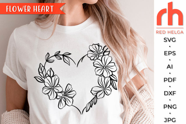 Flower Heart SVG - Floral Wreath Cut File SVG RedHelgaArt 