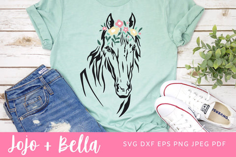 Flower Horse SVG, Floral Horse svg, Horse svg, Rustic svg, Farmhouse svg, summer svg, Animal Silhouette, flower SVG, shirt svg, Cut File SVG Jojo&Bella 