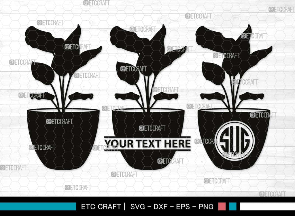 Flower In Pot Monogram, Flower In Pot Silhouette, Flower In Pot SVG ...