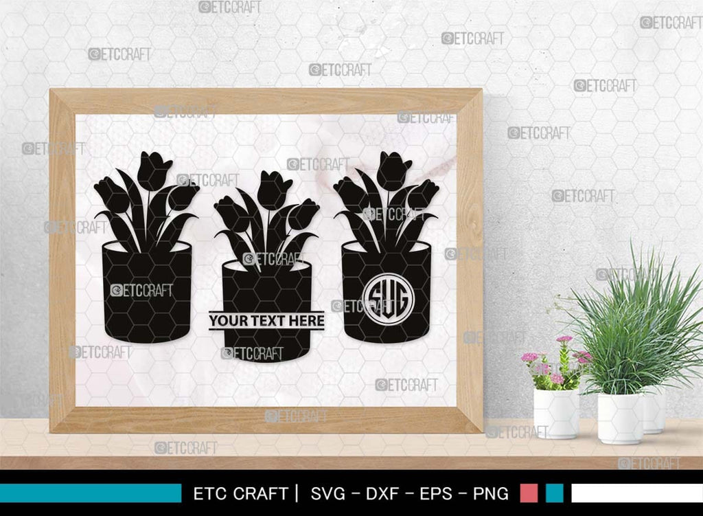 Flower In Pot Monogram, Flower In Pot Silhouette, Flower In Pot SVG ...