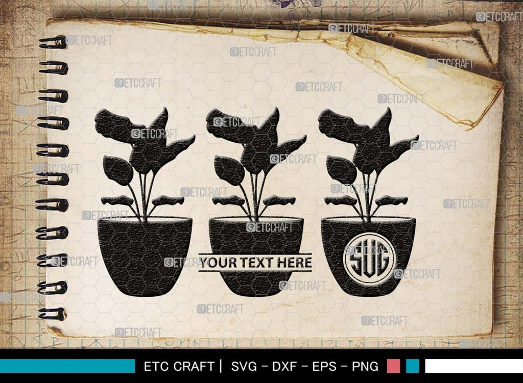 Flower In Pot Monogram, Flower In Pot Silhouette, Flower In Pot SVG ...