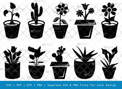 Flower In Pot SVG Cut Files | Flower In Pot Silhouette | Flower Vase Svg | Pot Svg | Houseplant Svg | Gardening Svg | Flower In Pot Bundle SVG ETC Craft 