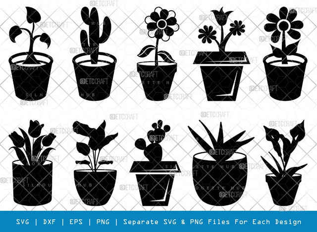 Flower In Pot SVG Cut Files | Flower In Pot Silhouette | Flower Vase Svg | Pot Svg | Houseplant Svg | Gardening Svg | Flower In Pot Bundle SVG ETC Craft 