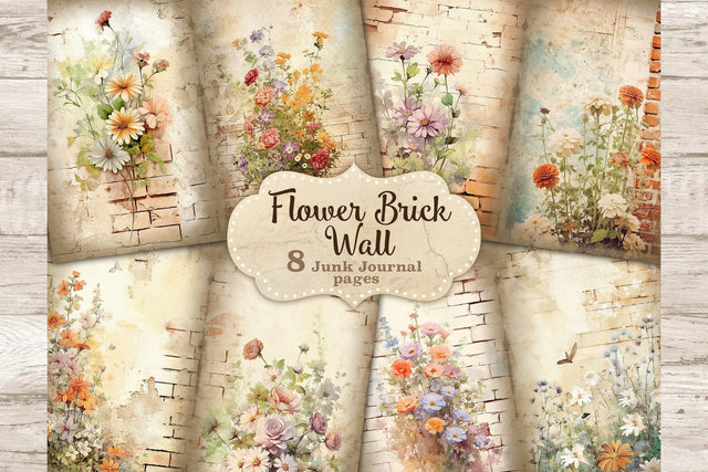 Flower Junk Journal Pages | Brick Wall Paper SVG GlamArtZhanna 