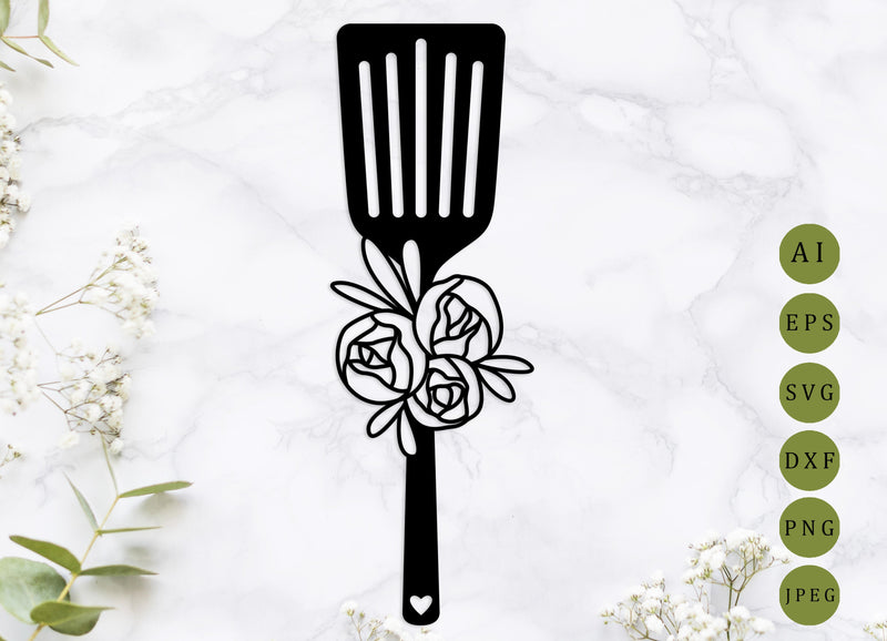 Flower kitchen spatula svg, Kitchen utensil with flowers svg, Home decor cut file SVG AnastasiyaArtDesign 