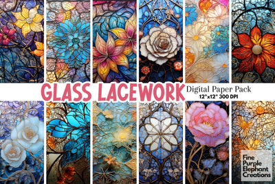 Flower Lace Stained Glass | Texture Sublimation Digital Pattern Fine Purple Elephant Creations 