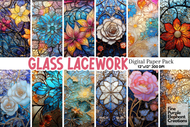 Flower Lace Stained Glass | Texture Sublimation Digital Pattern Fine Purple Elephant Creations 