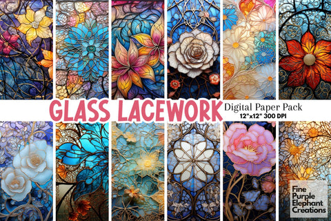 Flower Lace Stained Glass | Texture Sublimation Digital Pattern Fine Purple Elephant Creations 