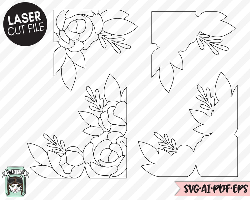 Flower LASER Cut file SVG, Floral Corner LASER File, Single Line Flower ...