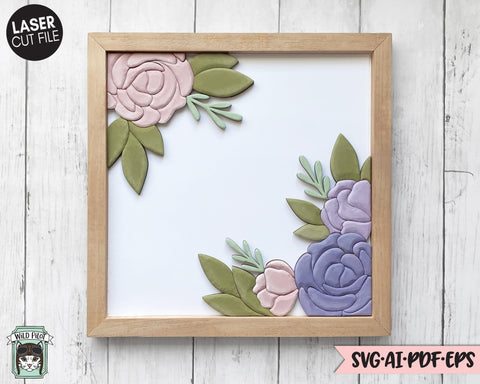 Flower LASER Cut file SVG, Floral Corner LASER File, Single Line Flower Laser Cut file svg, Flower Corner Laser cut file, Single Line Laser SVG Wild Pilot 