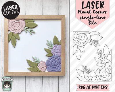 Flower LASER Cut file SVG, Floral Corner LASER File, Single Line Flower Laser Cut file svg, Flower Corner Laser cut file, Single Line Laser SVG Wild Pilot 