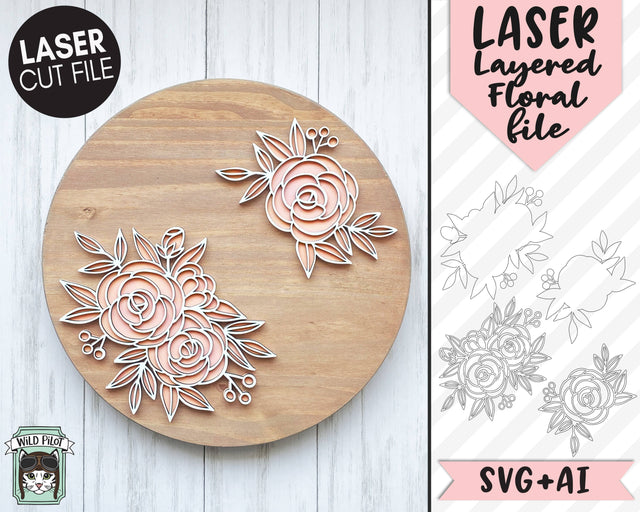 Flower LASER Cut file SVG, Floral LASER File, Laser svg files, Layered Flower Laser Cut file svg, Flower cut file, Floral svg file SVG Wild Pilot 