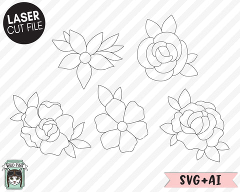 Flower LASER Cut File SVG, Floral LASER File, Single Line Flower Laser Cut File SVG, Flower Cut File, Floral SVG File, Single Line Laser SVG Wild Pilot 