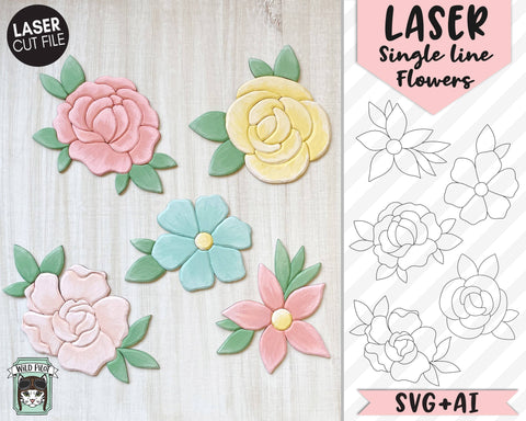 Flower LASER Cut File SVG, Floral LASER File, Single Line Flower Laser Cut File SVG, Flower Cut File, Floral SVG File, Single Line Laser SVG Wild Pilot 