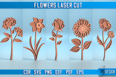 Flower Laser Cut SVG | Laser Flower SVG Design | CNC Files SVG Fly Design 