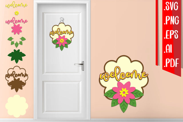Flower Layered Door Sign 2 - svg eps ai png pdf SVG zafrans studio 