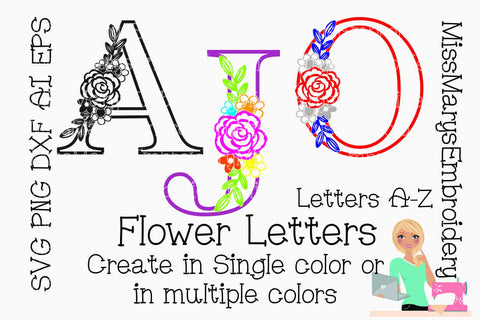 Flower Letters SVG MissMarysEmbroidery 