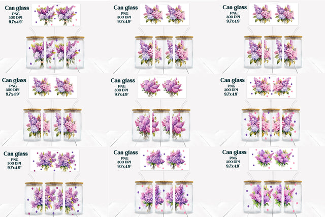 Flower libbey can glass sublimation | Lilac can glass bundle Sublimation Svetana Studio 