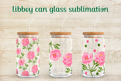 Flower libbey can glass sublimation | Peony cofee can design Sublimation Svetana Studio 