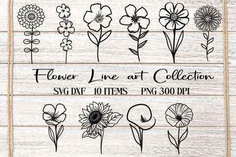 Flower Line Art Clipart. Flowers SVG. Flowers SVG Bundle. SVG Samaha Design 