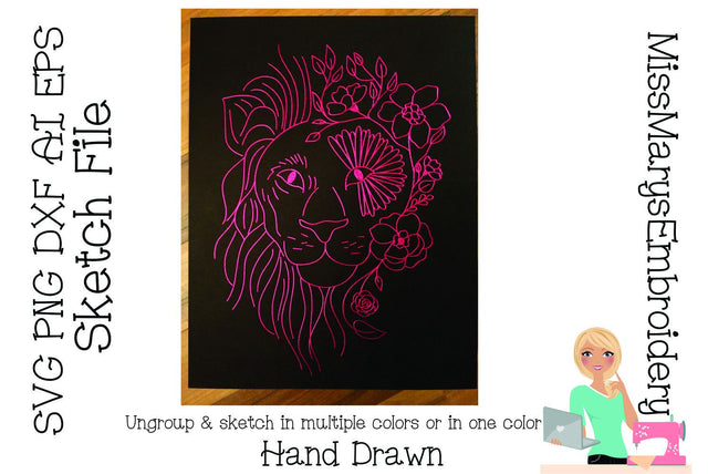 Flower Lion Sketch File | Foil Quill Design | Drawing File Sketch DESIGN MissMarysEmbroidery 