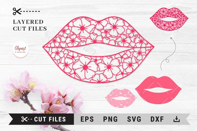 Flower lips SVG, PNG, EPS, DXF, Lips cut files for Cricut, Silhouette SVG ClipartMuchLove 