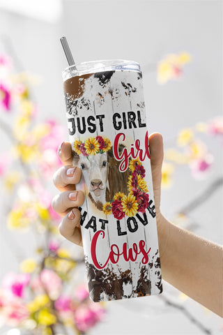 Flower Love Cow 20Oz Skinny Tumbler,Just Girl That Loves Cows 20oz Skinny Tumbler, Loves Cows Tumbler PNG Sublimation CaldwellArt 