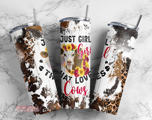 Flower Love Cow 20Oz Skinny Tumbler,Just Girl That Loves Cows 20oz Skinny Tumbler, Loves Cows Tumbler PNG Sublimation CaldwellArt 