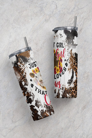 Flower Love Cow 20Oz Skinny Tumbler,Just Girl That Loves Cows 20oz Skinny Tumbler, Loves Cows Tumbler PNG Sublimation CaldwellArt 