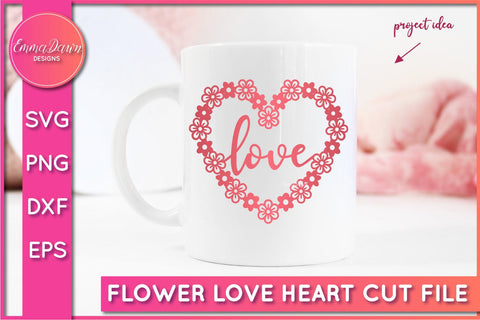 Flower Love Heart SVG Cut File SVG Emma Dawn Designs 