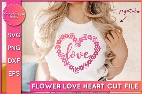 Flower Love Heart SVG Cut File SVG Emma Dawn Designs 