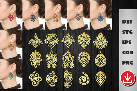Flower mandala earrings svg, Indian motive Jewelry pendant SVG LanaMagDigital 