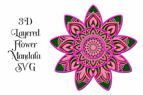 Flower Mandala Layered SVG File - 4 Layers SVG Digital Honeybee 